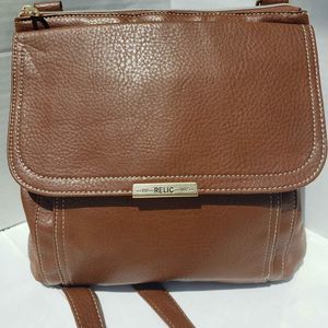 Relic- Tan Brown Vegan Faux Leather Square Ladies Crossbody/Shoulder Bag Purse